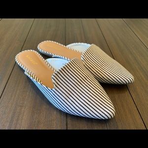 NWOT Navy and White Striped Mules by Bamboo